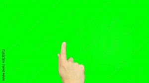 Man hand dialing phone numbers on virtual smartphone at greenscreen. Tap finger number board. Gestures on touch pad touchscreen tablet smartphone kinetics gadget. Solid green instead alpha channel. Stock Video
