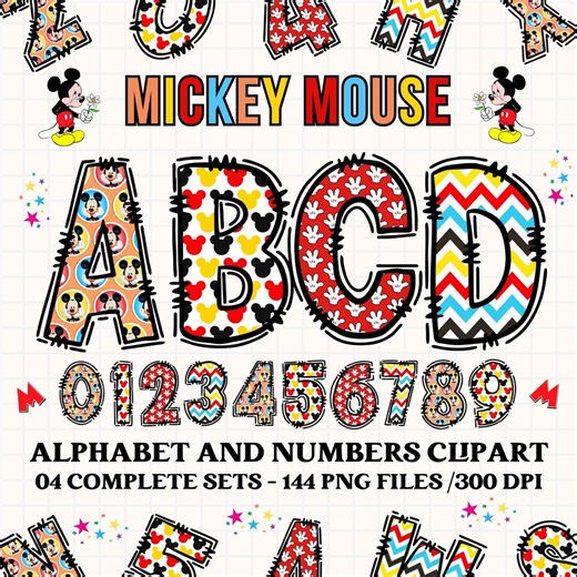 Mickey Mouse Alphabet Clipart 300dpi Transparent PNG. 4 Styles With Mickey Mouse Clipart, Mickey Mouse Alphabet Letters, Mickey Mouse Png - Etsy Australia