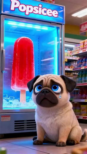 The pug Gaint a Red colour popsicle.... #kittymeow #icecream #pug #popsicle #trending