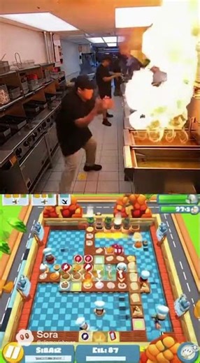 Fast-Food Kitchen Grease Fire Scare #trending#scary #kitchen #shorts #securitycamera #duet