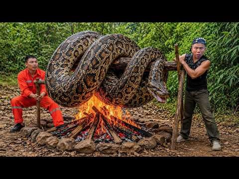 Hunting giant reticulated pythons in the rainforest | huge party in the middle of the jungle