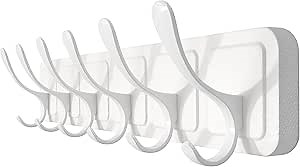 SKOLOO Coat Rack Wall Mount - Scandi-Style Wooden Carved-Block Coat Hook, Wall Coat Hanger with 6 Hooks for Hanging Coats, Hats, Clothing, Scarfs, White