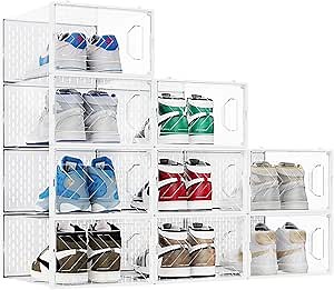 Larger Shoe Storage Boxes Organizers for Closet 9 Pack, Fit Size 11, Clear Plastic Stackable Sneaker Containers for Entryway, Space Saving Shoe Rack Bin Holder