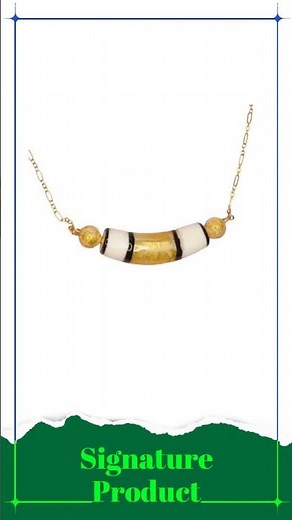 Murano Glass Statement Pendant – Italian Tube Bead with Gold Foil Gold Necklace