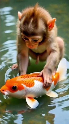 Baby Monkey Catches Koi Fish – Unbelievable Moment Caught