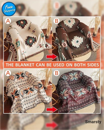 Oversized Aztec Blanket Boho Throw With Fringe For Cozy