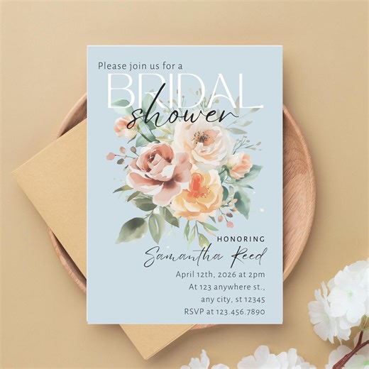 Wedding Shower Engagement Announcement, Editable Canva Template or Custom Invitation, Digital Shower Invite, Floral Bridal Invitation - Etsy