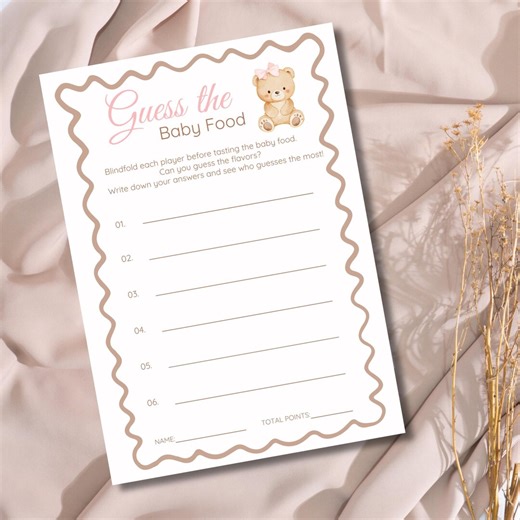 Guess the Baby Food Game Printable – Teddy Bear Girl Baby Shower 5x7 Instant Download - Etsy