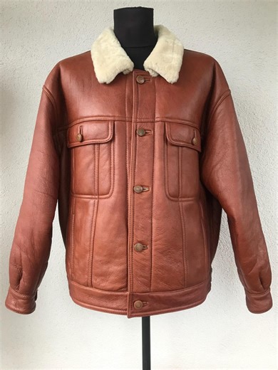 Vintage 80s Paragon Leather Men's Shearling Aviator Jacket Camel Caramel Pilot Leather Sheepskin Jacket With Cream Lamb Wool Lining Size XL - Etsy