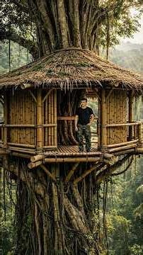 Built a primitive tree shelter #shorts #survival #shortsfeed #bushcraft #forestlife #treehouse #wood