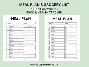 Complete Weekly Meal Planner With Grocery List, 7 Day Menu Plan, Food & Health Tracker, A4/a5/letter/half Size Printable Template. - Etsy