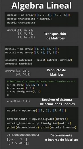 Algebra lineal con Python 👨‍🏫 base para ciencia de datos🧑‍💻 #python#algebralineal