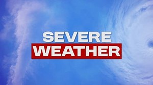 Severe weather animated video. Tornado and hurricane moving on sky background with text. Intro, news, template.