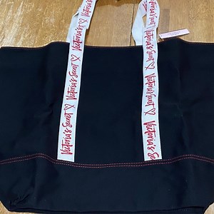 Victoria's Secret Black Tote with Red Stitching and White Straps