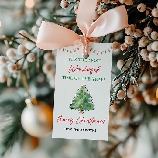 Editable Christmas Tag Template It’s the Most Wonderful Time, Printable Office and Student Gift Tag, Holiday Favor Label, Canva Xmas Treat - Etsy