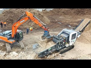Wood Saw and Crusher in Operation - Big Chainsaw Cutting Tree Machines