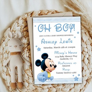 EDITABLE Mickey Mouse Baby Shower Invitation, Disney Mickey Mouse Shower Theme, Blue Mickey, Oh Boy, Mickey Baby Card Mm01 INSTANT DOWNLOAD - Etsy