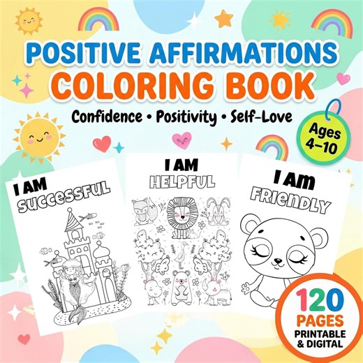 Positive Affirmations Coloring Pages - Mental Health Printables | Self Care Gifts for Kids, 120 Coloring Sheets (digital Download) - Etsy