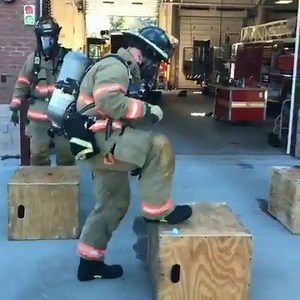 @topyourpotential - Workout “Chad”. 1000 step ups (20”) with #45 backpack. This version was full PPE and on air (60min cylinder). Once you ran out of air you ditched the gear and finished the 1000 step ups. RP:@jkirchner9572 | Train Your Probie