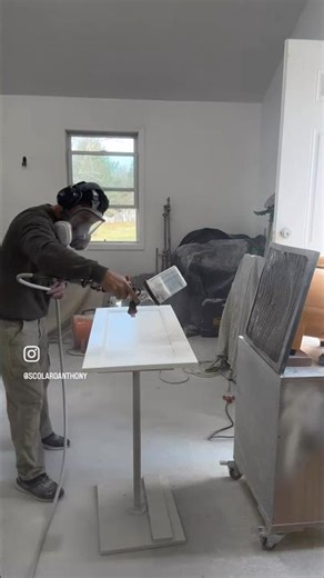 Spraying white poly #spraying #finish #cabinetmaker #shorts