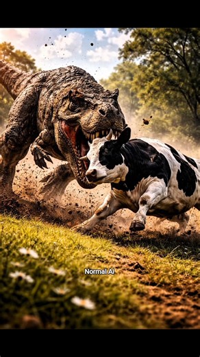 T-REX vs COW 😱 Who is win 🤔 #shorts #ytshorts #viral #cow #trending #aivideo #8k