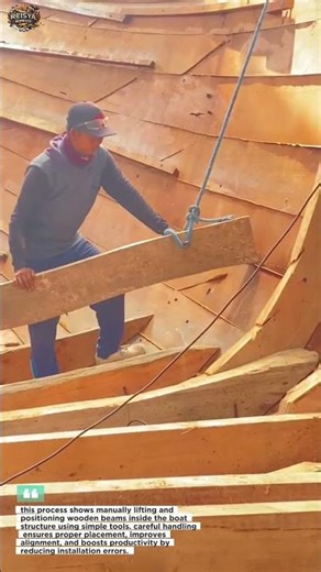 manual lifting and positioning of boat frame beams | traditional boat building