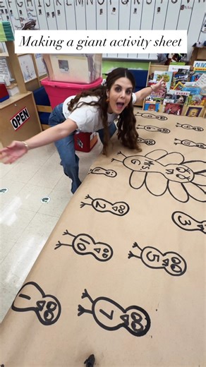 Watch me make a giant activity sheet! These have always been my go-tos anytime I knew my para would be absent or for easy morning work. They’re simple to make, super versatile, allow for movement, and the children love them. If your school is generous with the laminator, you can laminate the whole thing and keep it for years. I used to just roll them up and store them in a closet…after a while I had a whole collection to match different themes and holidays. Truly one of the easiest ways to add h