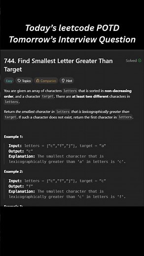 Today's leetcode POTD. Solved using Binary Search. DSA. #coding #datastructures #dsa #leetcode