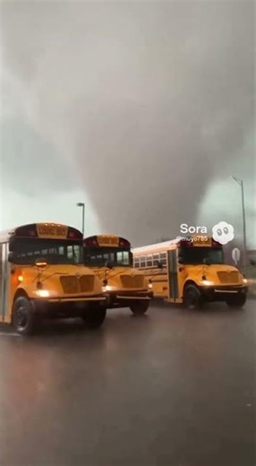 Tornado Hits School Parking Lot Buses Rock as People Run for Shelter