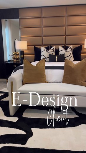 Client Alert! #edesignclient One of our E-design client’s have blown us away with their impeccable taste on this beautiful Friday! They purchased every single item we recommended and arranged them perfectly. They were inspired by some of our previous designs & the black, white, & gold color scheme. Thank you for sharing the videos of your completed space and for putting your trust in us. We can’t wait to start on your next project! If you or anyone you know is looking for an interior designer, c
