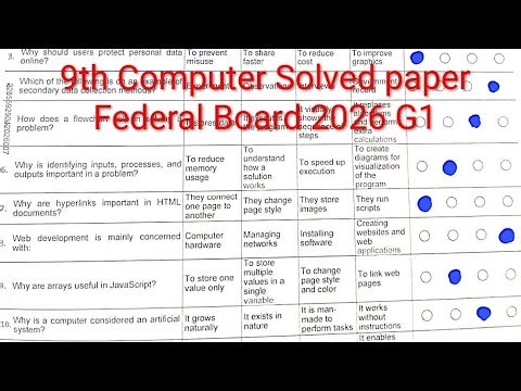9th Class Computer Solved paper Federal Board 2026 || Class 9 computer morning paper