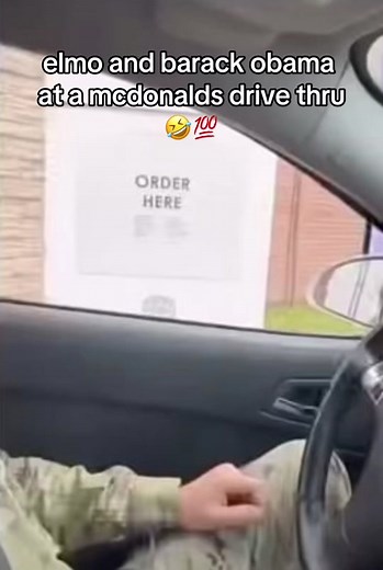 Elmo and Barack Obama at McDonald's Drive-Thru