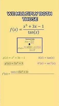 ✅ Derivative of f(x) = (x⁵+3x-1)/(tan(x)) | Quotient Rule 🔥