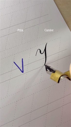 Print vs Cursive. Letter V. Aesthetic Calligraphy
