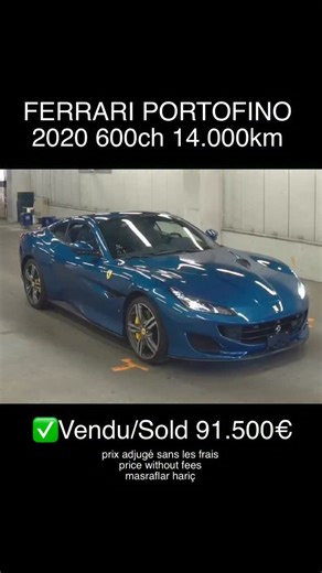IMPORT AUTO JAPON 🇯🇵 on Instagram: "📍 Ferrari Portofino 2020 – FICHE TECHNIQUE 🚗 Modèle : Ferrari Portofino 📅 Année : 2020 📏 Kilométrage : 14 000 km 📍 Localisation : Tokyo – Japon (Auction) ⸻ 🔥 PERFORMANCE 🔹 Moteur : V8 3.9 L biturbo 🔹 Puissance : 600 ch (≈ 600 CV) 🔹 Couple : 760 Nm 🔹 Transmission : Automatique 7 rapports 🔹 0-100 km/h : ~3,5 s 🔹 Vitesse max : 320 km/h+ ⸻ 💡 CARACTÉRISTIQUES 🔹 Couleur extérieure : Bleu métallisé 🔹 Intérieur : Cuir Noir & Beige 🔹 Sièges : Sport co