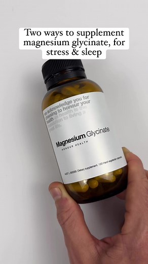 185K views · 1.6K reactions | Two options to supplement our magnesium glycinate … based on two of the most common reasons people look to magnesium glycinate. To support sleep. And support stress. And with both options, spitting up the dose when supplementing has been shown to be more effective at raising magneisum levels when compared to taking one large dose. | Honour Health | Facebook