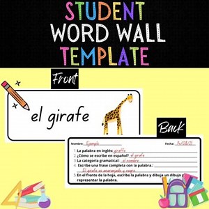 Student Word Wall Template for ANY Spanish Unit