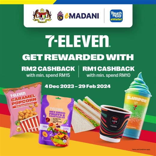 ⏰It’s today gais! Grab your RM100 eMadani credit dengan Touch ‘n Go eWallet now & settle your jajan shopping for December🎄🎁 You have to be: ✅ Malaysian citizens aged 21 & above ✅ WIth an annual income of RM100k and below ✅ Have not claimed eBeliaRahmah 2023 Jom claim harini and dapatkan extra 1,000 GO Rewards points vouchers bernilai lebih daripada RM500! 🤩 | 7-Eleven Malaysia
