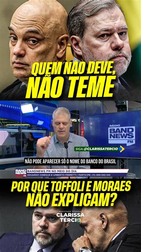 Clarissa Tércio on Instagram: "O silêncio incomoda. Por que Dias Toffoli e Alexandre de Moraes não se dão ao trabalho de esclarecer, de forma transparente, que não cometeram irregularidades?"