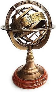 Brass Armillary Sphere Globe | Handmade Celestial Engraved Zodiac - Table Top Decor Birthday Anniversary Christmas Gift (8 Inch)