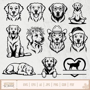 Golden Retriever SVG PNG, Golden Retriever Dog SVG Bundle, Golden Retriever Art, Golden Retriever Vector, Peeking Retriever - Etsy