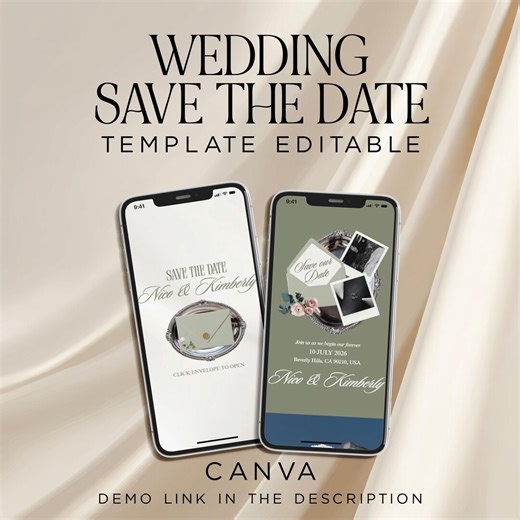 Elegant Save the Date Wedding Website Sage Green Canva Template Old Money Timeless Digital Invitation - Etsy
