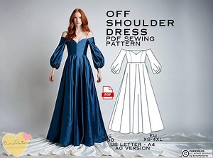 Off Shoulder Sweetheart Dress Sewing Pattern: Prom & Bridesmaid (PDF Pattern) - Etsy