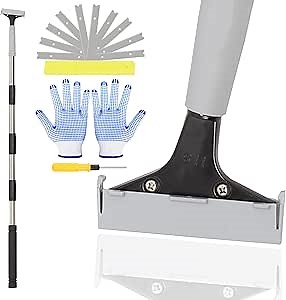 Floor Scrapers Long Handle ,16 to 61In Heavy Duty 4 inch Razor Blade Floor Scraper with10PC Floor Blades Sponge Handle Stainless Steel Tube Quick and Easy Removal Price Stickers Tile Scraper