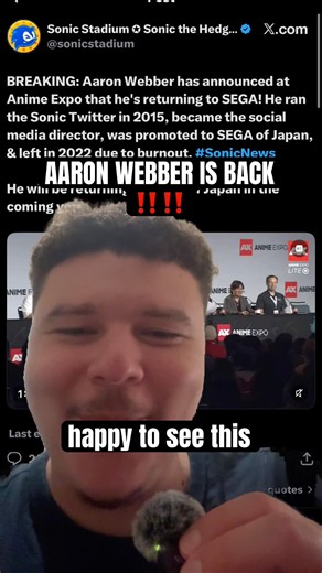 AARON WEBBER RETURNS TO SEGA ‼️‼️ #sega #sonicthehedgehog #gaming