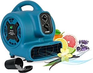 XPOWER P-260NT Mini Mighty Centrifugal Air Mover Blower Fan — 115v 800 CFM Stackable Carpet Dryer Floor Fan for Water Damage Restoration — Blue