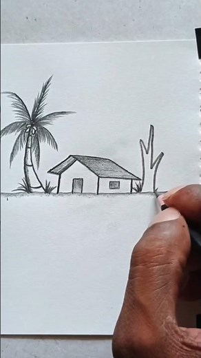 How to Draw House a Tree Drawing Easy Village House Simple Arts