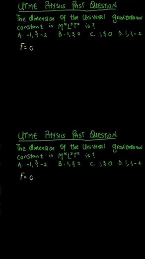 UTME Physics Question on Dimension (Dimension of Gravitational Constant) #physics #dimensionalanalys
