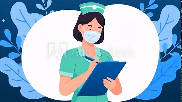 Clean 2D Animation of a Nurse Wearing a Face Mask and Writing on a Clipboard