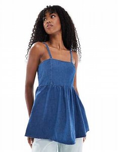 ASOS DESIGN - Top long à basque en denim - Bleu moyen | ASOS